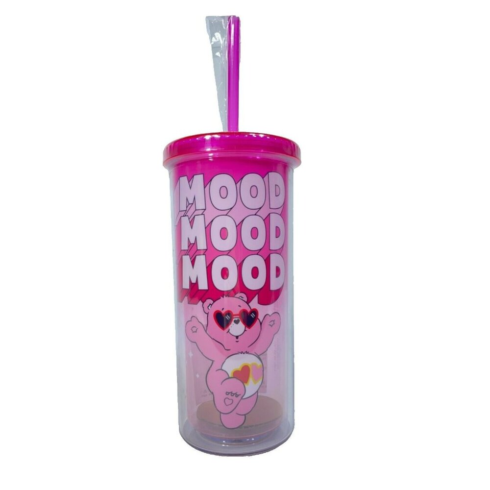 Care Bears 20oz Travel Tumbler MOOD Love A Lot Bear With Lid & Straw Pink